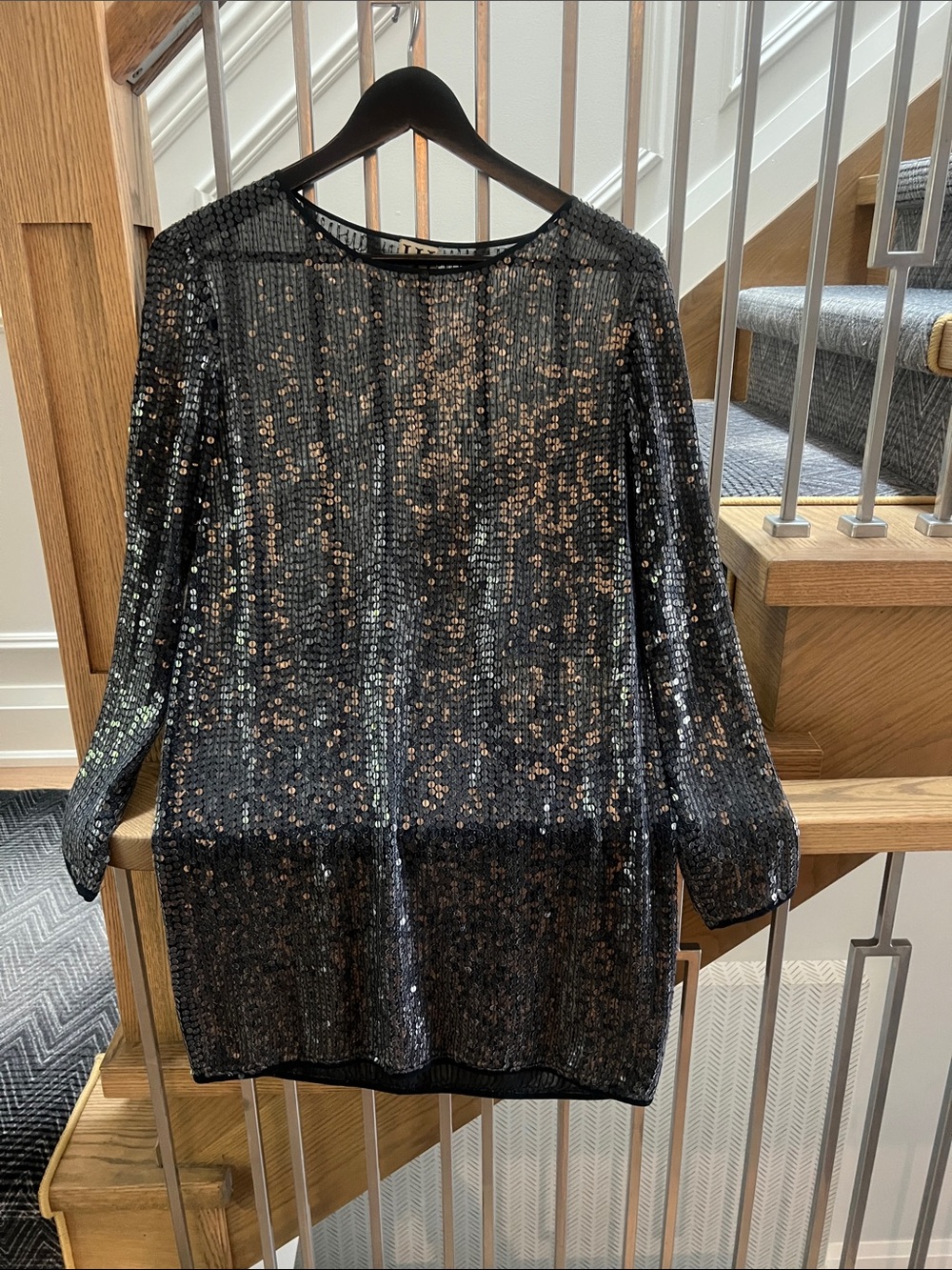 Haute Hippie Black Sequin Long Sleeve Party Dress